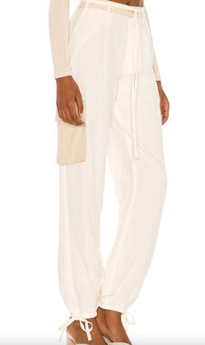 L'Academie White Cargo Pant MEDIUM Jogger Linen Revolve Baggy Designer $228 NEW
